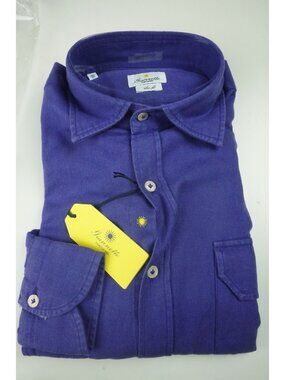 Giannetto Solid Purple Cotton Flannel Slim Button Up Shirt 40 NEW